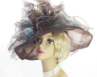 Fabulous Ladies Coffee Brown Tea Party Hat, Summer Hat, Dress Up Hat For Weddings, Dress up, Bridal Showers, Tea time #B222