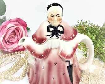 Pink Tony Wood Old Lady Teapot, Pink Collectible Teapot, English Tea Party, Wedding, Shower #B453
