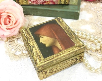 Gold Florentine Portrait Trinket Box, Portrait Jewelry Box, Gold Jewelry Box, Italian Box, Gift #B458