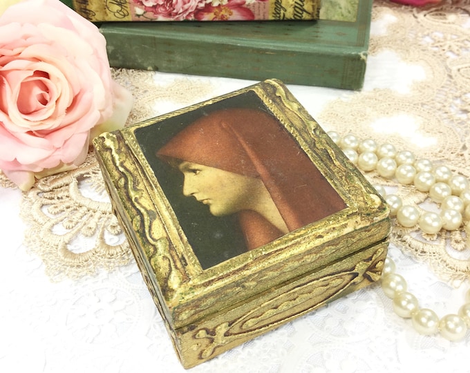Gold Florentine Portrait Trinket Box, Portrait Jewelry Box, Gold Jewelry Box, Italian Box, Gift #B458