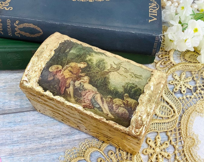 Florentine Portrait Box, Italian Trinket Box, Gold Leaf Box #B515