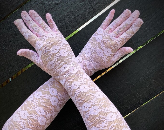 Pink Lace elbow gloves, ELBOW Length Ladies Pink Lace Gloves Perfect for Wedding, Tea Party, Bridal Showers,