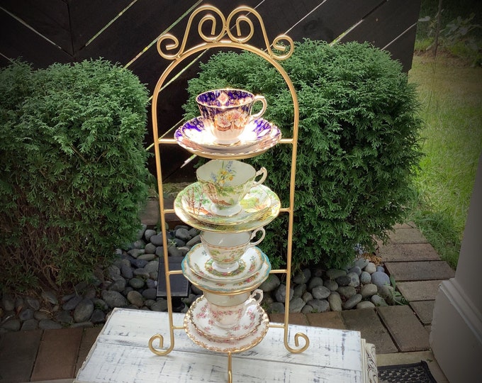 Gold 4 Tier Metal Tea Cup Display Stand, Teacup Display Stand, Tea