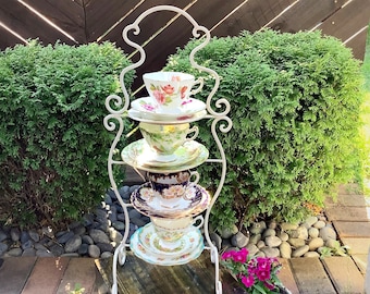 Vintage White Metal 4-Tier Teacup Display Stand