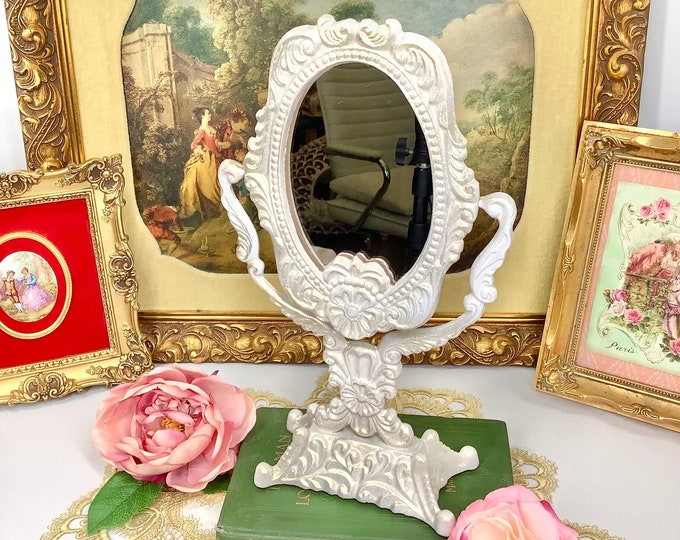Vintage Art Nouveau Desktop Mirror, Ornate Floral Vanity Decor #B594