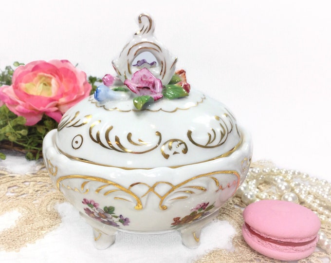 Vintage KPM Covered Jar, Dresden Floral Decor, German Porcelain Trinket Dish #B395