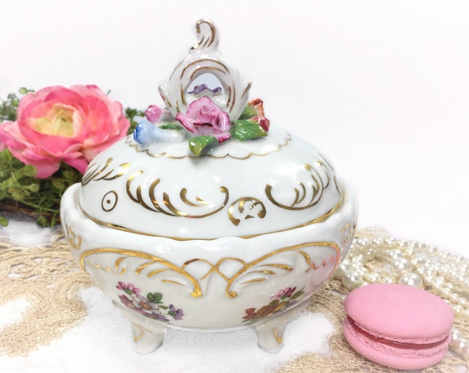 German KPM Covered Jar, Dresden Inspired Decor, KPM Covered Dish, German Trinket Jar, Vintage Home Decor #B395