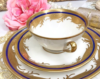 Luxurious Coblat Blue & Gold Tea Set, German Tea Trio, Eschenbach Bavaria, German 3 Pc.Tea Set, Kluth Duisdorf-Bonn