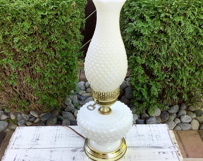 Hobnail Milk Glass Lamp, Victorian Home Decor #B747