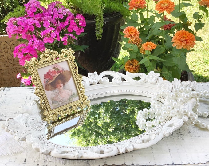 Shabby Chic Oval White Display Tray, Vanity Dresser Tray, Boudoir Tray, Mirror Dresser Tray, Perfume Tray, Home Decor #B644