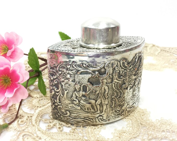 Antique E. G. Webster Silverplate Reposse Tea Caddy Box, Ornate Scrolling Scenes #B311