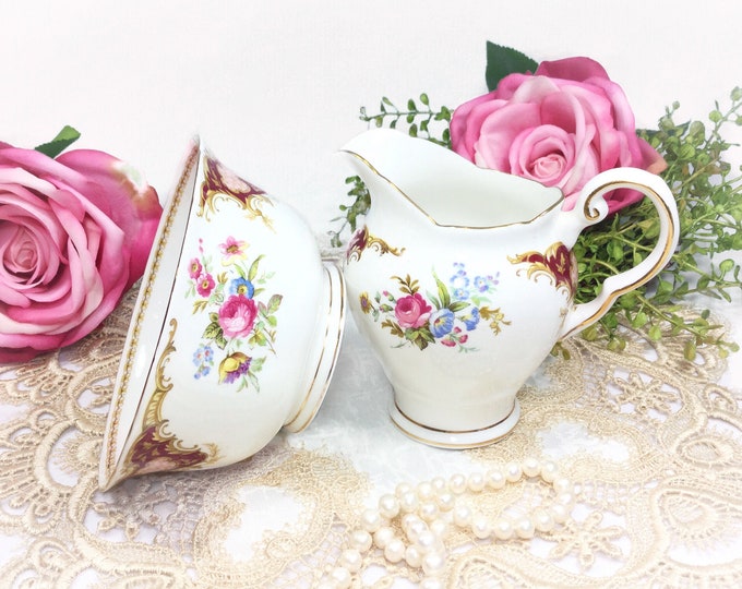 Tuscan Windsor Large Sugar Bowl & Creamer, Fine Bone China English Creamer and Sugar Tea Set, Tea Party. English Tea Set #B443