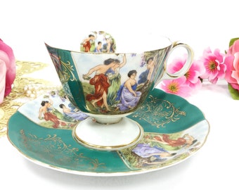 LM Royal Halsey Footed Cup and Saucer, Fine Bone China Tea Set #B485