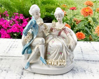 Antique French Figurine Statues, Hand Painted French Figurines, Courting Couple Figurine Statues #B729