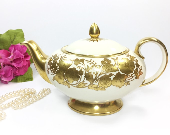 Vintage Sadler Teapot, Gold Floral English Teapot #B181