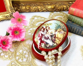 Limoges French Victorian Courting Couple Love Story Trinket Box, Vintage French Jewelry Box, Ring Holder Gift, Boudoir #B587