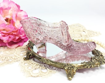Vintage Fenton Pink Glass Slipper, Bow Tie Design, Vanity Decor #B468