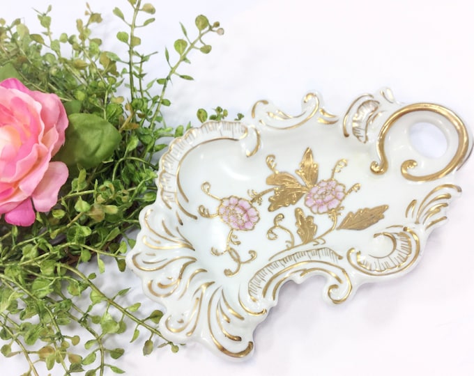 Exquisite Pink Floral Trinket Tray, European Jewelry Tray, Romantic Decor, Victorian Decor, Candy Tray, Nut Dish #B394