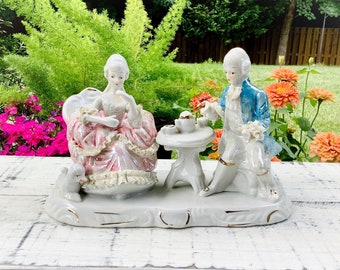 Antique French Figurine Statues, Hand Painted French Figurines, Courting Couple Figurine Statues #B728
