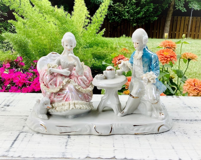 Antique French Figurine Statues, Hand Painted French Figurines, Courting Couple Figurine Statues #B728