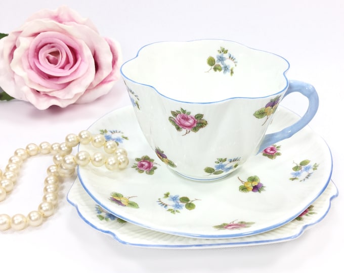 Shelley Dainty Shape Trio, Rose Pansy Forget Me Not China Tea Set #A931