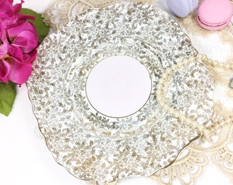 English Colclough Pink Gold Chintz Cake Plate, Fine Bone China Serving Platter, English Decorative Serving Plate #B290