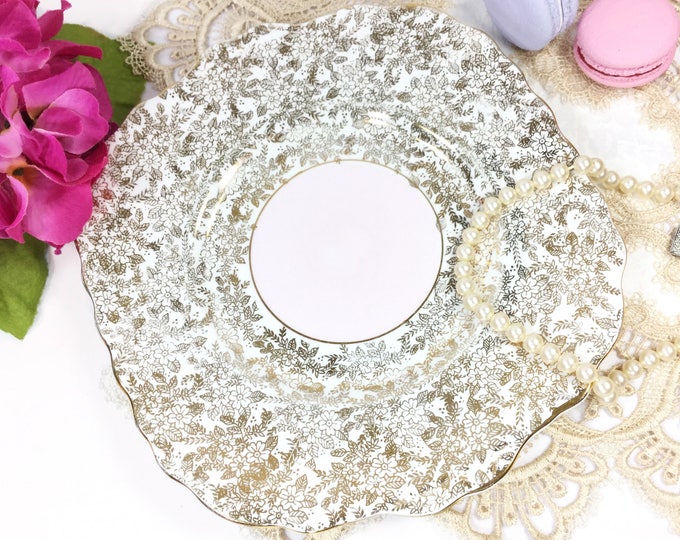 Colclough Pink Gold Chintz Cake Plate, Fine Bone China Serving Platter, English Collectible #B290