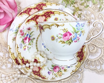 Tuscan Windsor English Tea Trio, Fine Bone China Trio, English Tea Cup, Saucer, Plate For Tea Time, Tea Party #B442