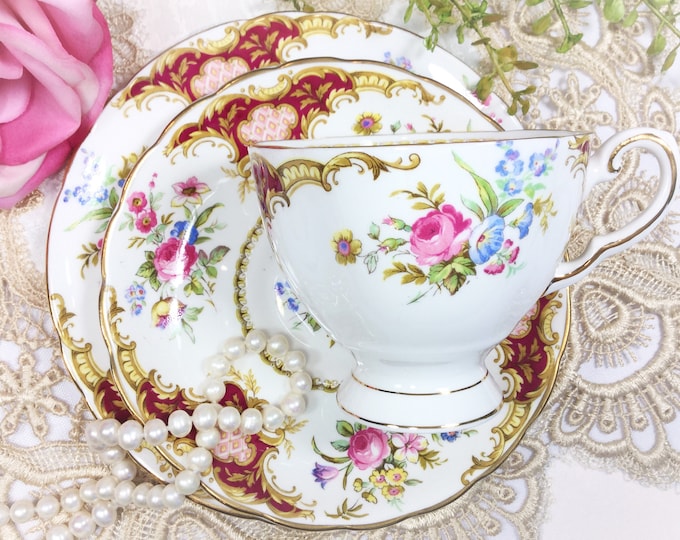 Tuscan Windsor English Tea Trio, Fine Bone China Trio, English Tea Cup, Saucer, Plate For Tea Time, Tea Party #B442