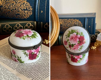 Pink Rose Floral Hinged Trinket Box, Rose Ring Holder, Cottagecore Decor #B774
