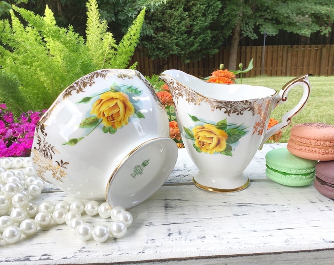 Royal Standard English Sugar Bowl & Creamer, Yellow Rose Sugar Bowl and Creamer, English Bone China Tea Set #B668