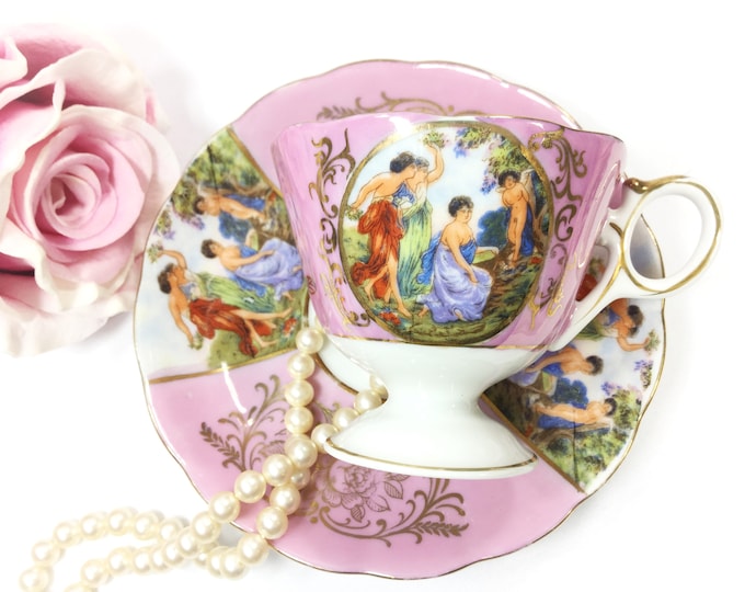 Royal Halsey Footed Cup and Saucer, Very Fine Bone China Tea Set #B002