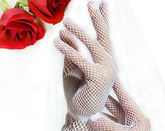 Beautiful White Fishnet Ladies Wrist Length Perfect for Wedding, Tea Party, Showers, Dress up, Gift #A254