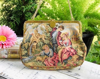 Rococo Mid Century Petit Point Tapestry Purse #B749
