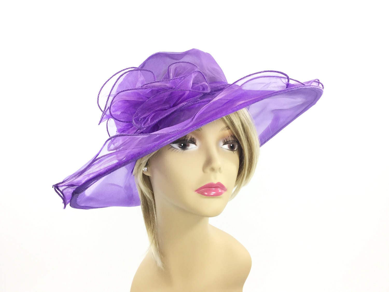 Ladies Sheer Purple Tea Party Hat, Purple Summer Hat, Dress Up Hat