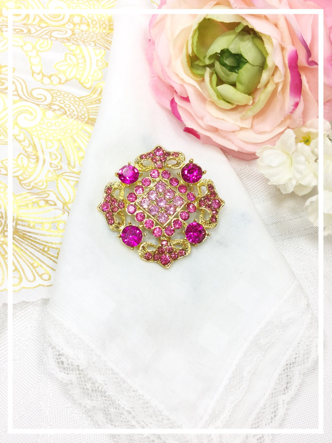 Pink Rhinestone Brooch, Pink Brooch Pin For Mothers Day, Pink Napkin