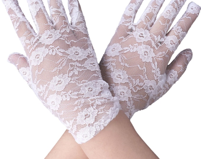 Lovely White Lace Ladies Wrist Length Gloves Perfect for Wedding, Tea Party, Showers, Gift