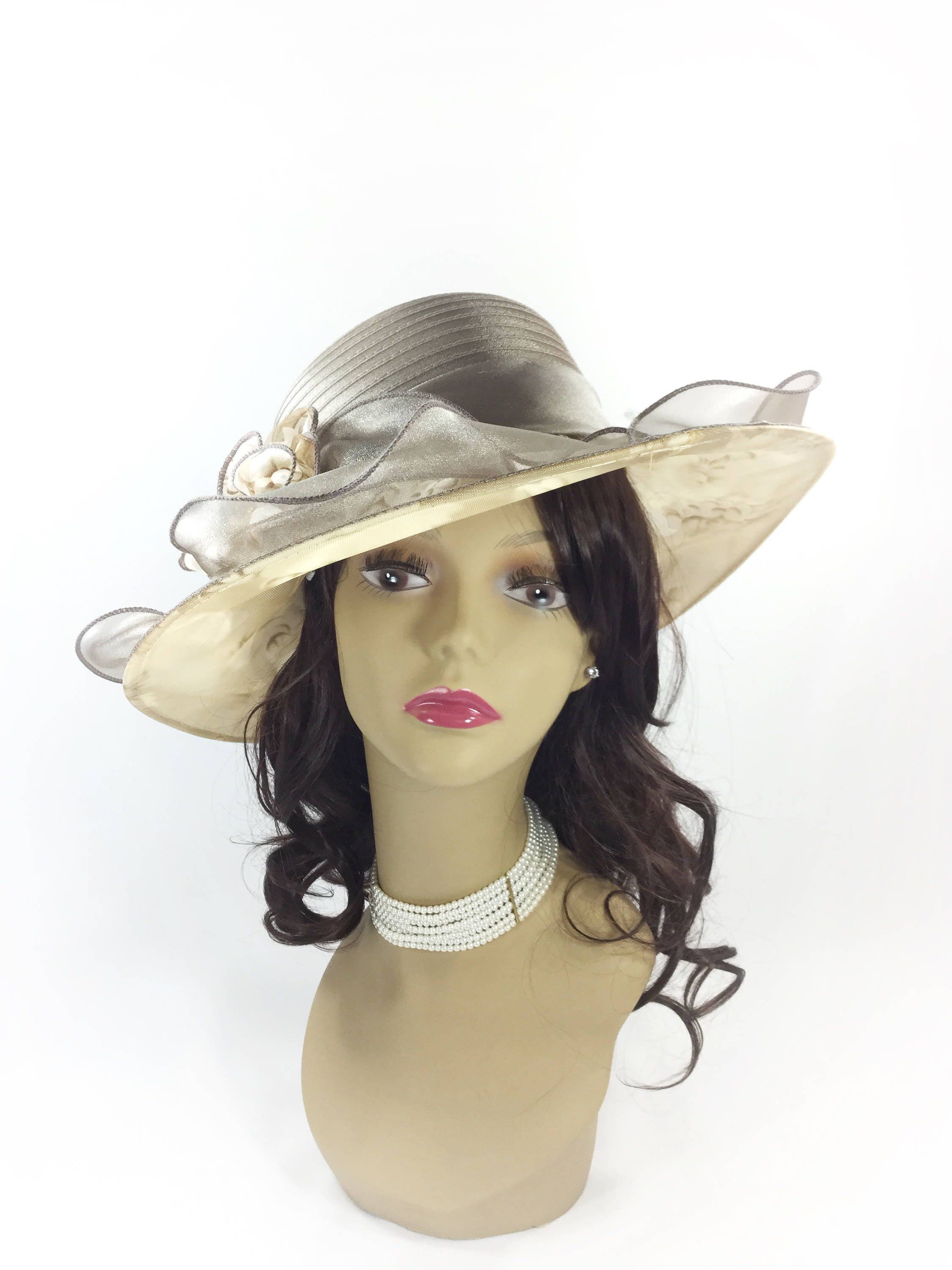 Chic Grey Ladies Tea Party Hat, Ladies Summer Hat, Dress Up Hat For