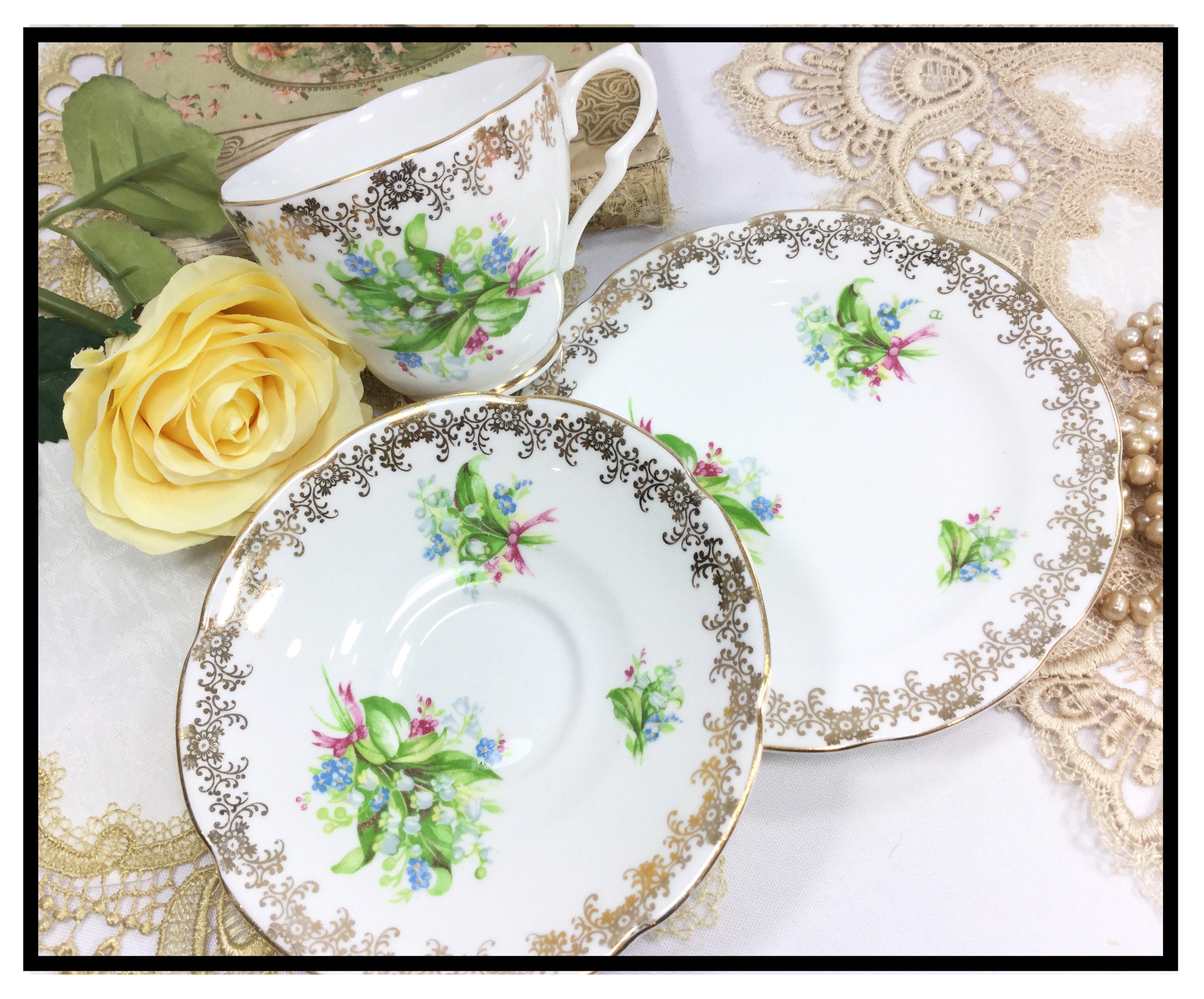 Collingwoods Bone China Tea Trio, English Tea Set, Fine Bone China