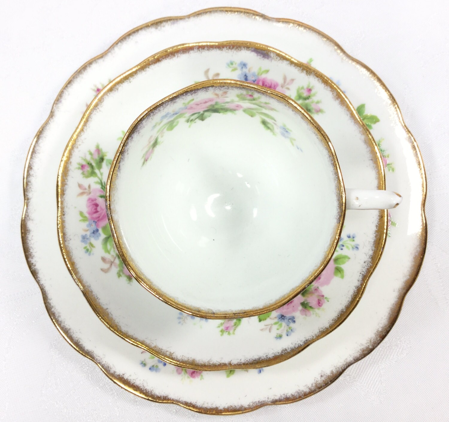 18 Piece Roslyn Moss Rose Bone China English Tea Set, Moss Rose Tea Trio, Moss Rose Teapot