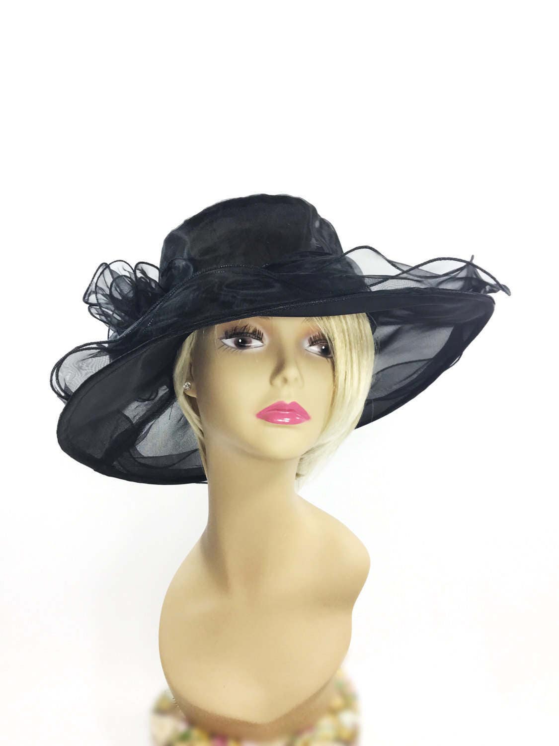 Elegant Ladies Sheer Black Tea Party Hat, Black Summer Hat, Dress Up