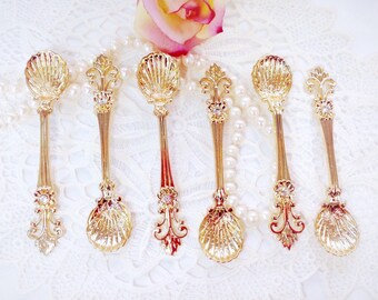 Set of 6 Gold Tea Spoons, Coffee Demitasse Spoons, Ice Cream Spoons