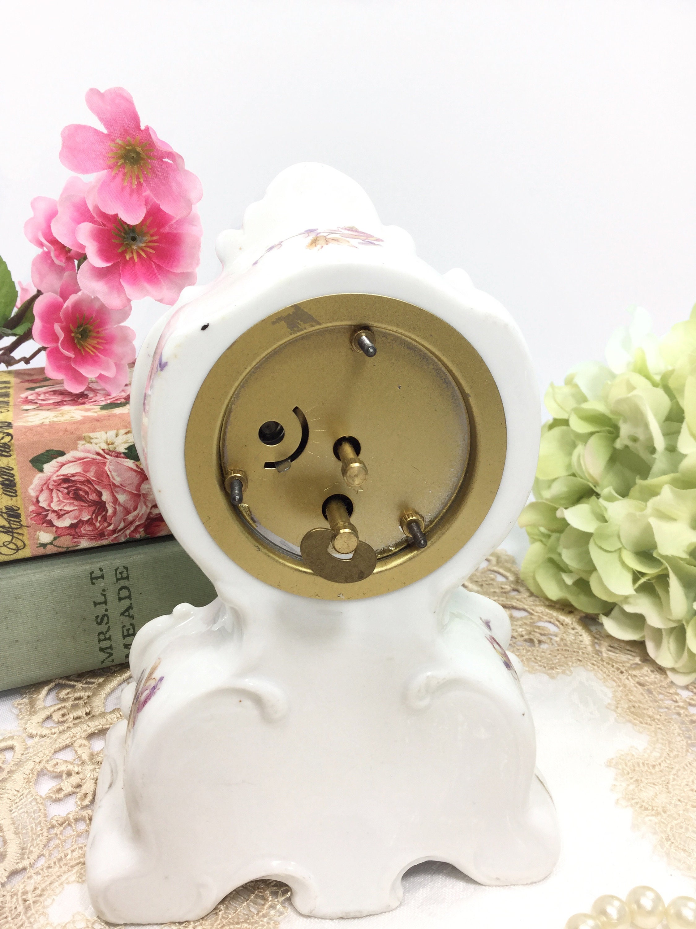 Porcelain Mercedes Movement Mantle Wind Up Clock West Germany, Mercedes