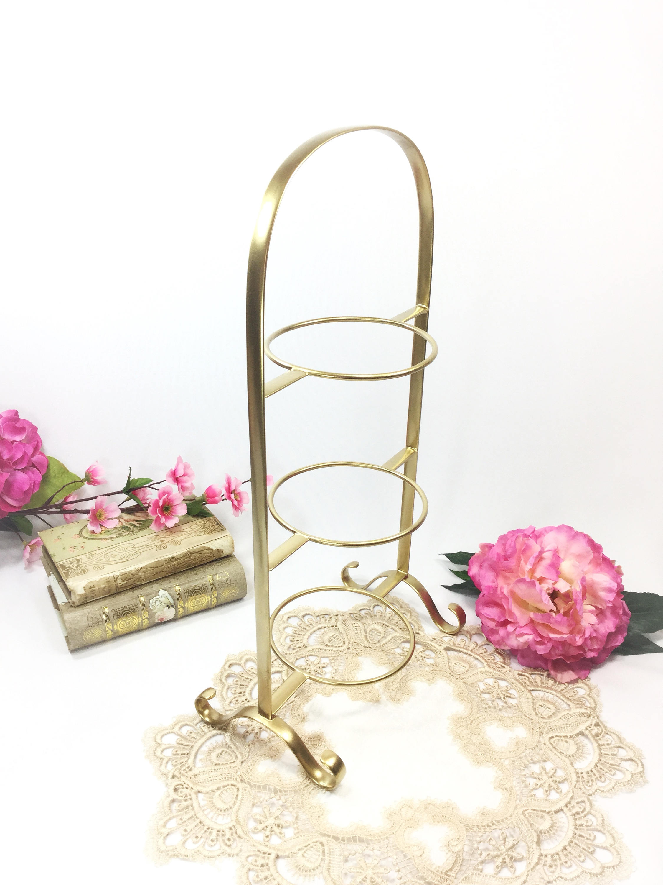 English Gold 3 Tier Gold Tea Cup Display Stand, Teacup Holder, Teacup