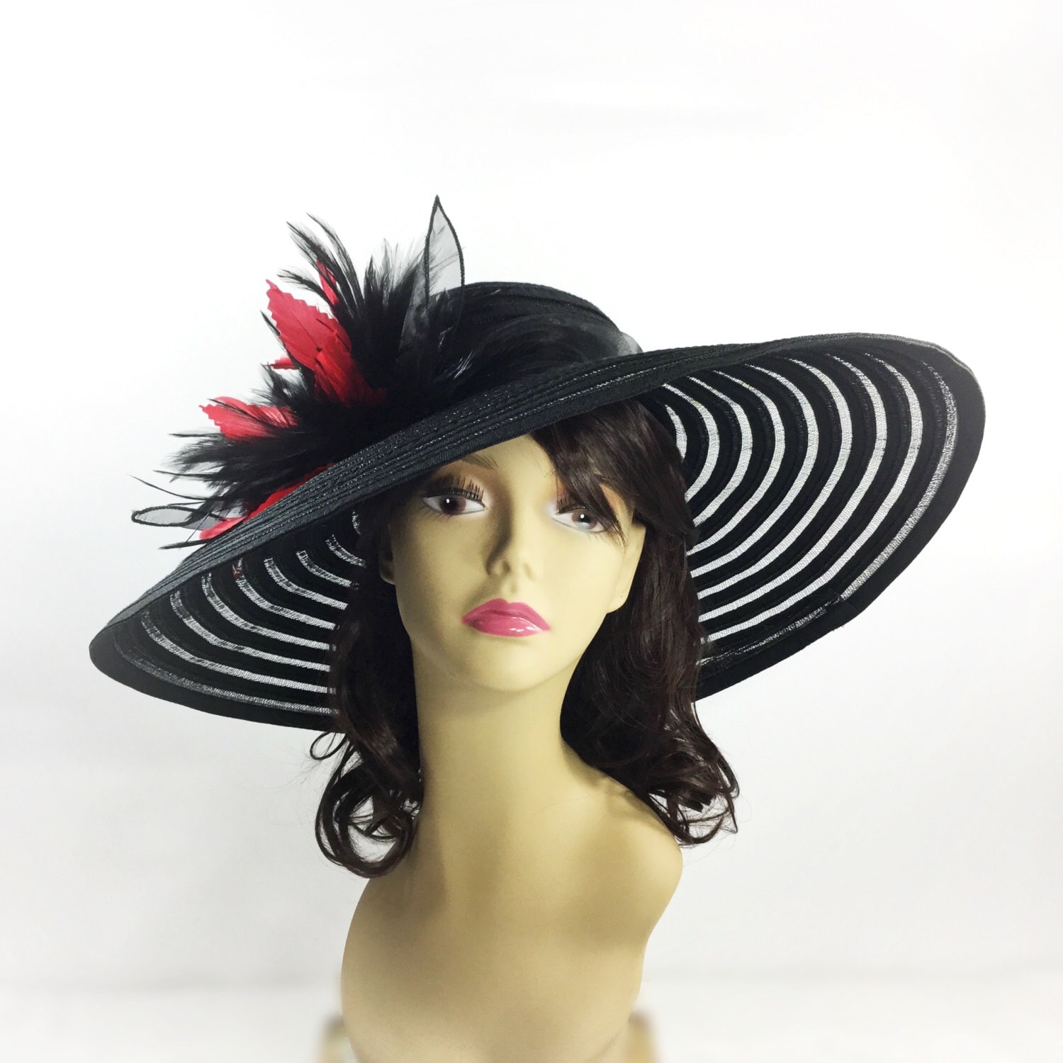 Stunning Red And Black Tea Party Hat Summer Hat Dress Up Hat Headpiece