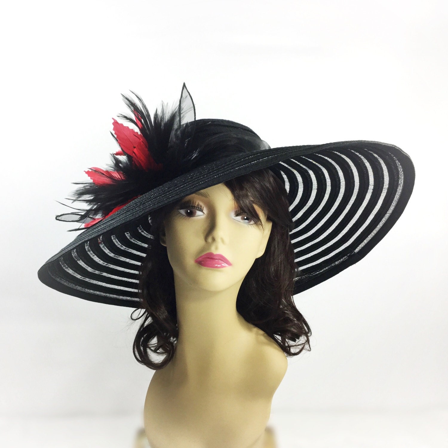 Stunning Red & Black Tea Party Hat, Summer Hat, Dress Up Hat, Headpiece
