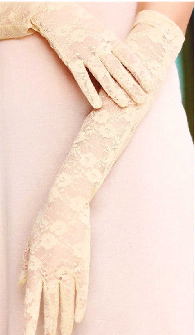 ELBOW Length Ladies Beige Lace Gloves Perfect for Wedding, Lace Elbow