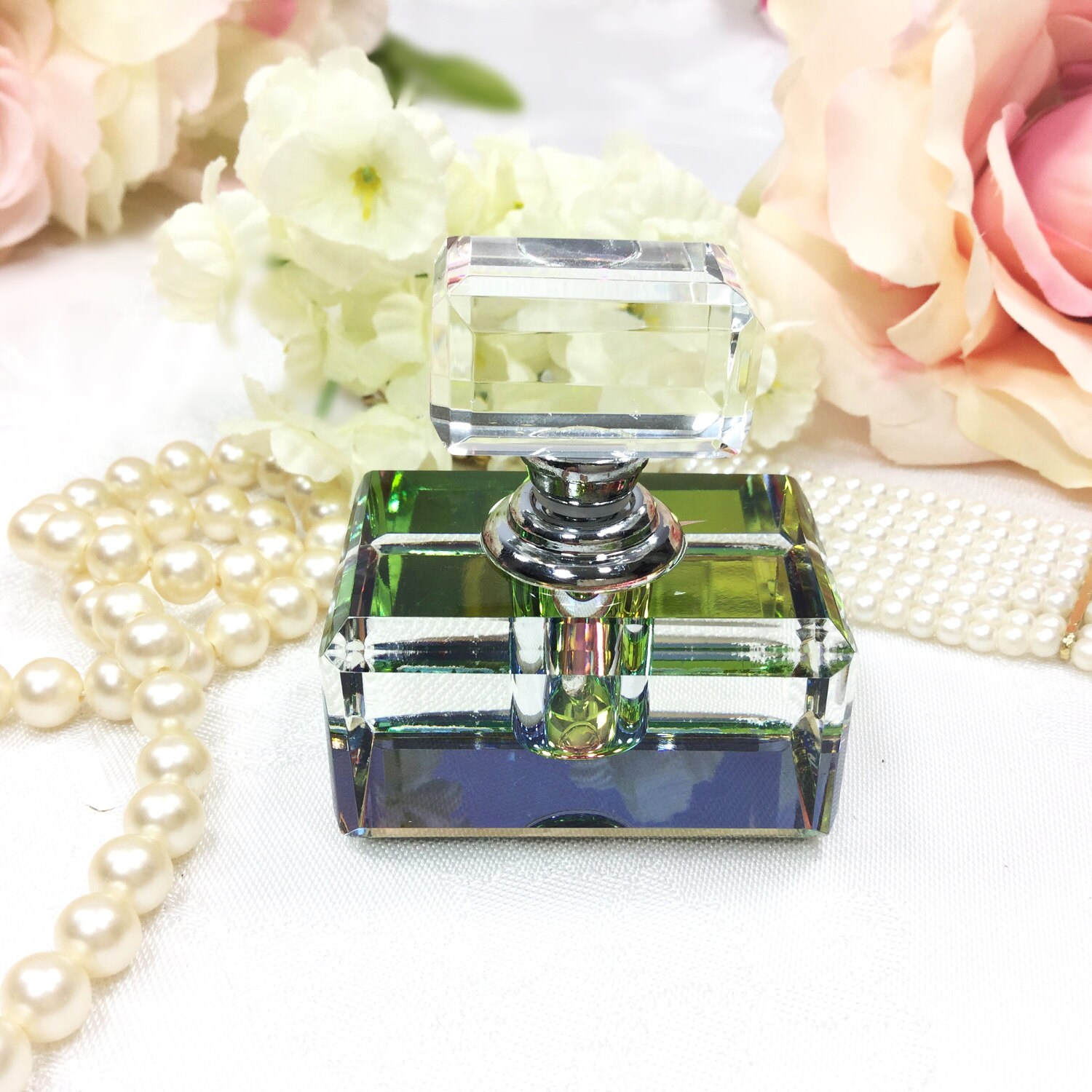 Chic Retro Multi Colored Glass Perfume Bottle, Vintage Perfume Bottle
