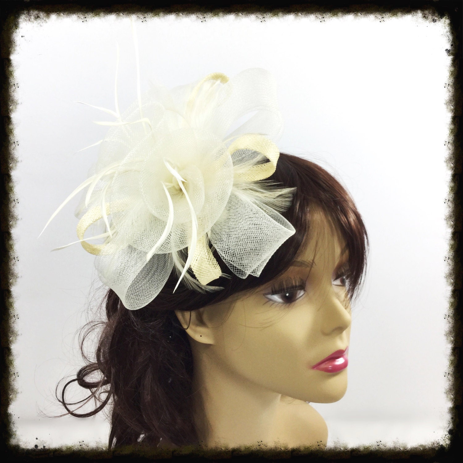 Beige Ivory Fascinator Hair Clip Pillbox Tea Hat Sinamay Hair Comb