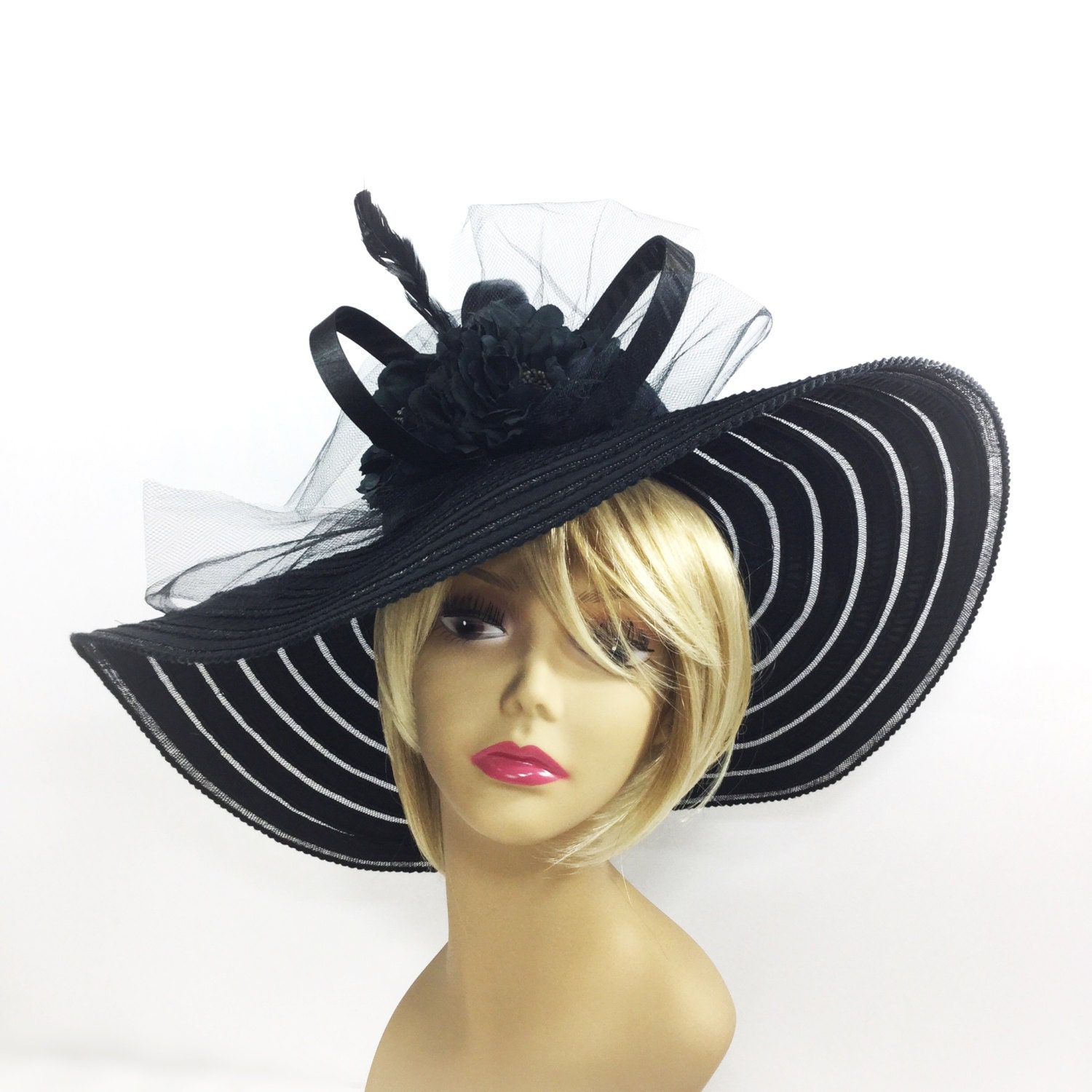 Black Tea Party Hat, Summer Hat, Dress Up Hat, Headpiece For